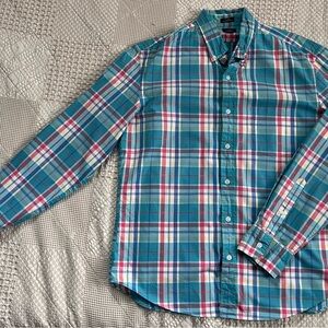 J. Crew Blue and Red Casual Button Down Shirt